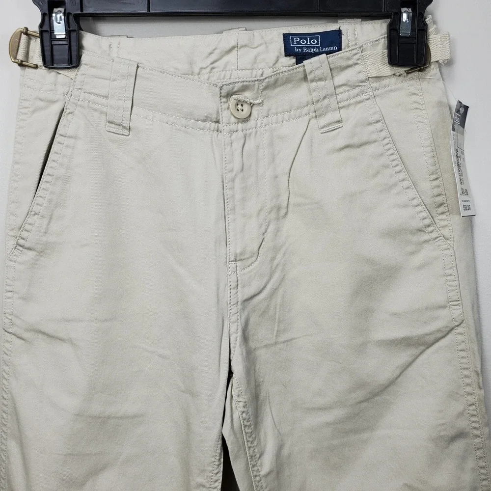 Polo Ralph Lauren Boys Wide Leg Pants Sz 10 Khaki Tan Beige Adjustable Waist Zip